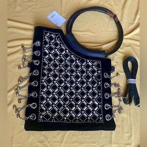 Elegant Black & Silver Crystal Rhinestone Hobo Bag